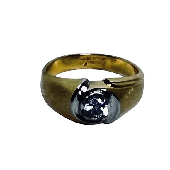 Vintage 14k Yellow Gold Electroplate Men's Clear Rhinestone Ring (R398) - Picture 3 of 5